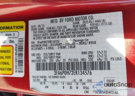 2014 Ford Fusion Se from USA, damaged, VIN 3FA6P0H72ER134576
